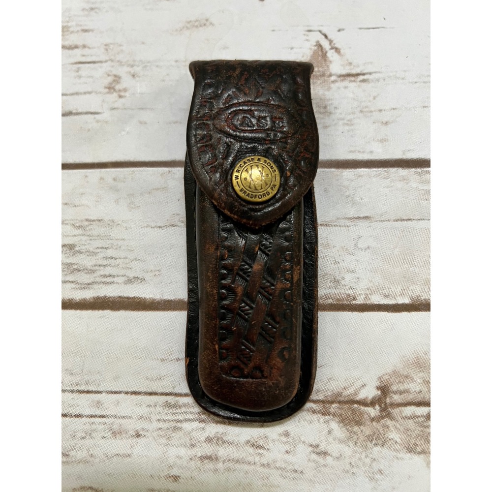 Case XX Knife Sheath Dark Brown Basketweave Leather Snap Closure 5.5in